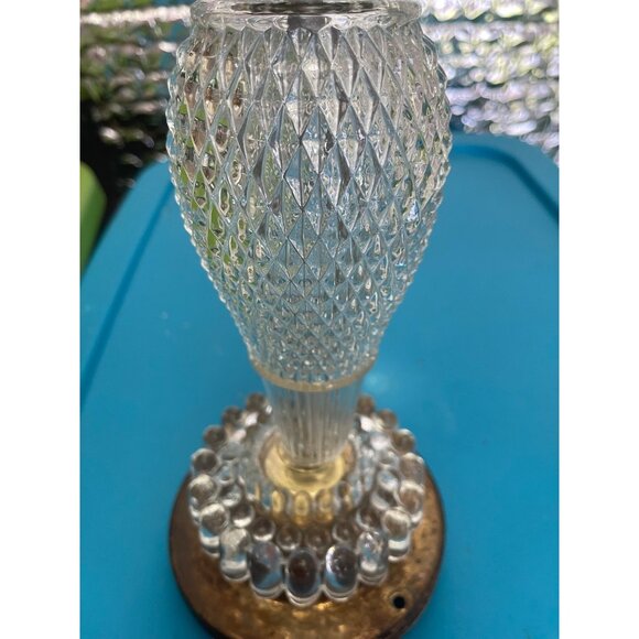 Antique Diamond Point 1920's Glass And Brass Hanging Ceiling Four Bulb Light - Picture 6 of 10